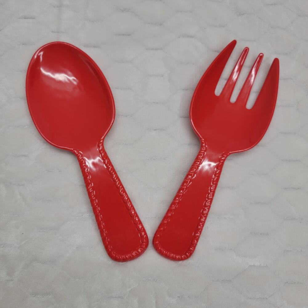 Tommy Bahama Red Melamine Salad Server Set Rope Edge Handle Spoon Fork Utensils